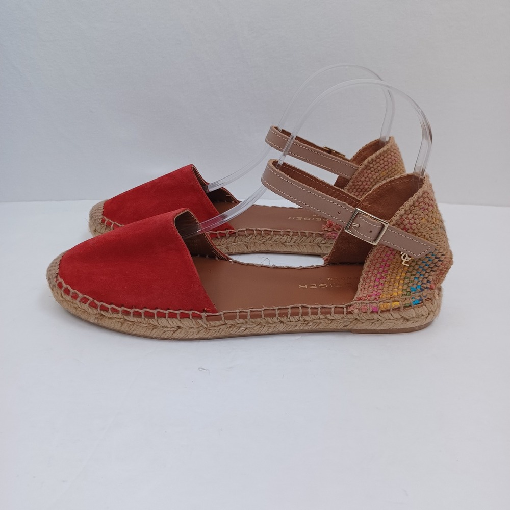 Kurt Geiger London Red Suede Espadrille Flats Ankle Strap Multi Woven Heel US 9 - Picture 2 of 14